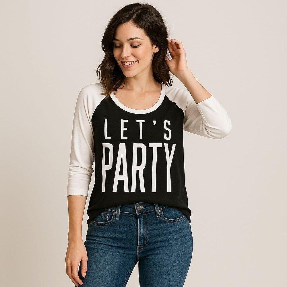 VS PINK Graphic Tee Size M Lets Party Long Sleeve Scoop Lounge Shirt Dorm Life